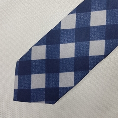Gravata Semi-Slim Poliester Estampado Xadrez Azul e Azul Calro - comprar online