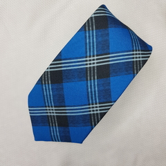 Gravata Semi-Slim Poliester Estampado Xadrez Azul Royal ,Branco e Preto