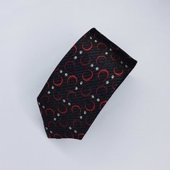 Gravata Semi-Slim de Seda Preta com Círculos Vermelhos - comprar online