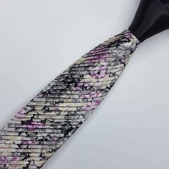 Gravata Semi-Slim Drapeada Cinza Floral - comprar online