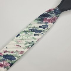 Gravata Semi-Slim Drapeada Branca Floral - comprar online