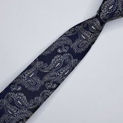 Gravata Semi-Slim Jacquard Azul Escuro Arabesco - comprar online