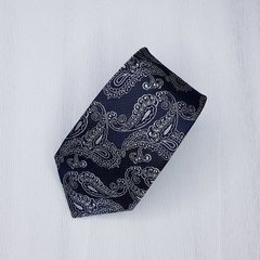 Gravata Semi-Slim Jacquard Azul Escuro Arabesco