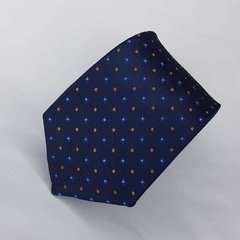 Gravata Semi-Slim Jacquard Azul Escuro com Quadrados