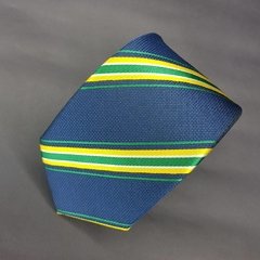 Gravata Semi-Slim Jacquard Azul Marinho Listrada