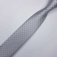 Gravata Semi-Slim Jacquard Cinza Claro com Quadrados - comprar online