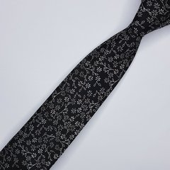 Gravata Semi-Slim Jacquard Preta Floral - comprar online