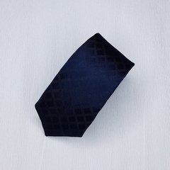 Gravata Slim Jacquard Azul Escuro Xadrez