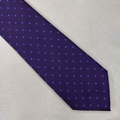 Gravata Semi-Slim Jacquard Roxo Fruta cor Trabalhada Azul e Branco - comprar online