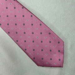 Gravata Semi-Slim Jacquard Trabalhada Rosa com Branco e Cinza - comprar online