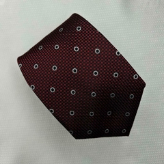 Gravata Semi-Slim Jacquard Trabalhada Vermelha com Bolinha Branca e Preta