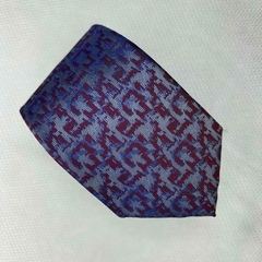 Gravata Semi-Slim Jacquard Trabalhada Azul Fruta cor com Vermelha