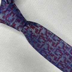 Gravata Semi-Slim Jacquard Trabalhada Azul Fruta cor com Vermelha na internet