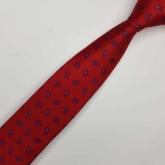 kit Máscara Lenço e Gravata Semi-Slim Jacquard Vermelha Trabalhada - Rei das Gravatas