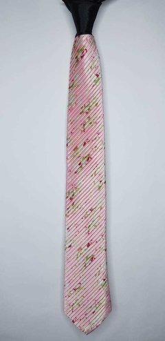 Gravata Semi-Slim Drapeada Rosa Floral - Rei das Gravatas