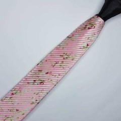 Gravata Semi-Slim Drapeada Rosa Floral - comprar online