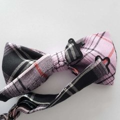 Gravata Borboleta Jacquard Xadrez Rosa com preto e Vermelho - comprar online