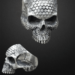 Anel de Prata Caveira - Skull Texture - Celtic Joias Masculinas