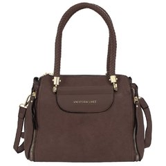 Bolsa Feminina em Couro PU De Ombro Elegance Estruturada com Detalhes em Dourado com Três Repartições e Zíper