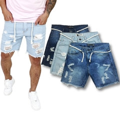 Imagem do Bermuda Jeans Masculina Curta Rasgada