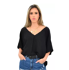 Blusa Feminina Manga 3/4 Gola V Básica Preta