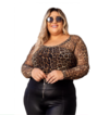 Blusa Body Plus Size Tule Manga Longa Oncinha