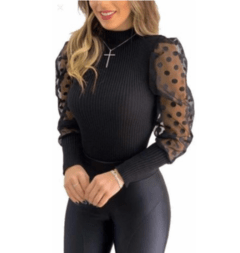 Blusa Feminina Tule Bufante Poa Manga Longa Princesa - LUKAHE - Moda e Acessórios