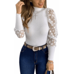 Blusa Feminina Tule Bufante Poa Manga Longa Princesa Preta - comprar online