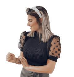 Blusinha feminina manga curta tule bufante na internet