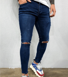 Calca Jeans skinny destroyed Azul na internet