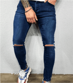 Calca Jeans skinny destroyed Azul Escuro - LUKAHE - Moda e Acessórios