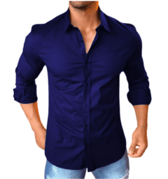 Camisa Masculina Manga Longa Slim Fit Lisa Azul na internet