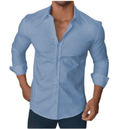 Camisa Masculina Manga Longa Slim Fit Lisa Azul