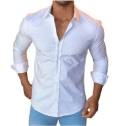 Camisa Masculina Manga Longa Slim Fit Lisa Azul - LUKAHE - Moda e Acessórios