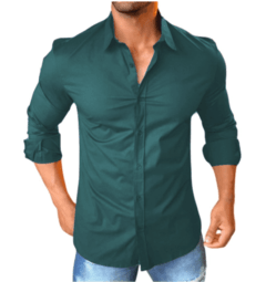 Camisa Masculina Manga Longa Slim Fit Lisa Azul - comprar online