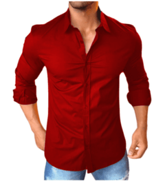 Camisa Masculina Manga Longa Slim Fit Lisa Azul na internet