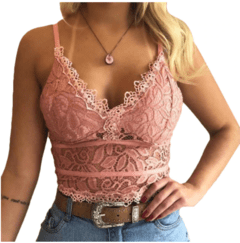 Cropped Renda Froral Tule com borda Crochê