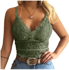 Cropped Renda Froral Tule com borda em Crochê