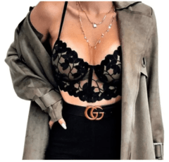 Cropped Renda Tule De Flor Real Guipir Top na internet