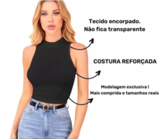 Top Cropped Feminina Gola Alta Canelada - LUKAHE - Moda e Acessórios