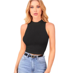 Top Cropped Feminina Gola Alta Canelada