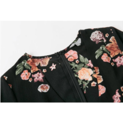 Vestido Preto Floral Com Decote V - loja online