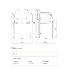 SILLA FIJA OFICINA FLY CON BRAZOS BASE TRINEO NEGRO - comprar online