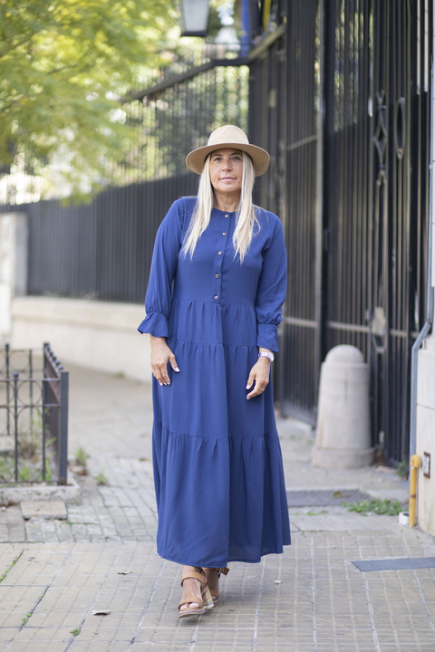 Vestido Folk Azul Marino Fibrana