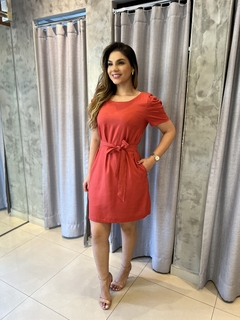 Vestido forrado curto linho - loja online