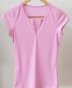 Blusa basic malha canelada Rosa/Azul/Rosa pink na internet