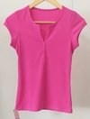 Blusa basic malha canelada Rosa/Azul/Rosa pink