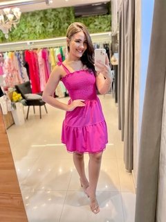 Vestido rosa sedinha lastex - loja online