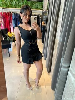 Conjunto cropped e short saia forrado preto - Yamada Fashion