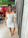 Vestido tule bordado forrado em malha